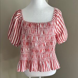 Ann Taylor Stripe Smock Peplum Top, Sz M